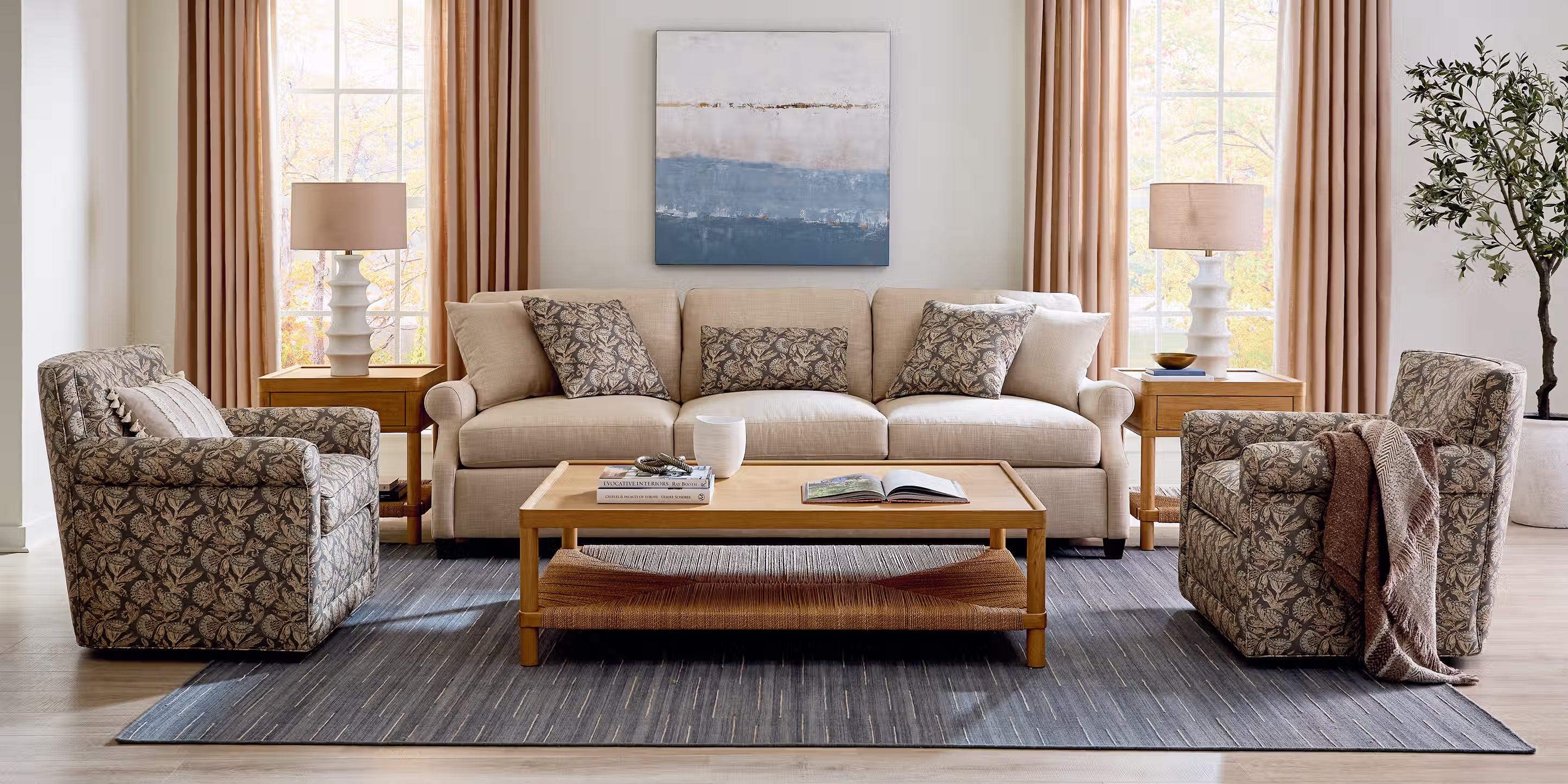 Audrey Roll Arm Sofa with Accent Pillows